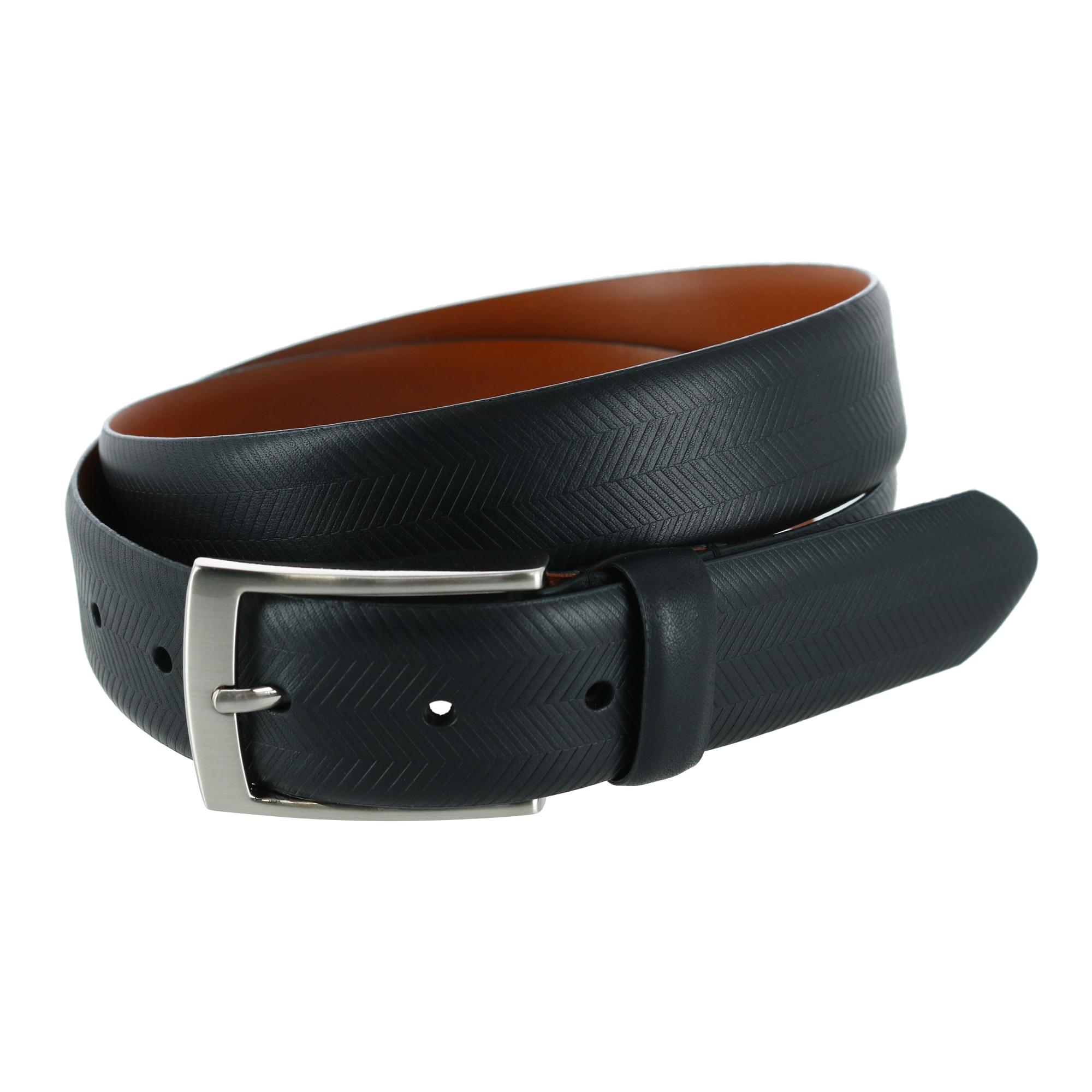 Gregorio 35mm Herringbone Embossed Feather Edged Leather Belt