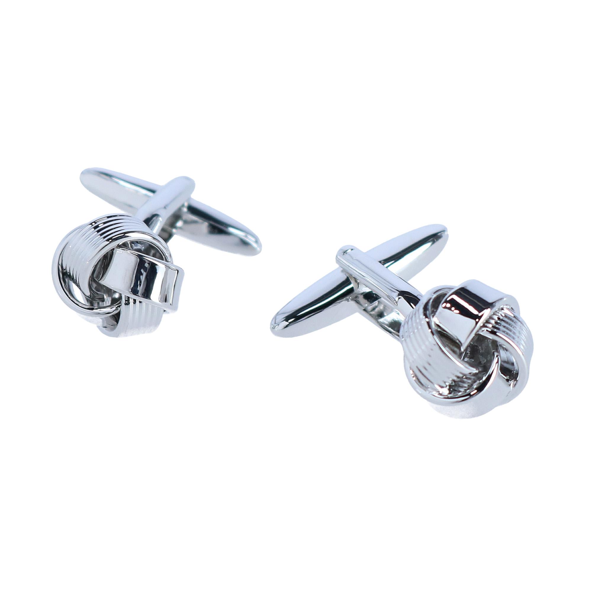 Detailed Knot Rhodium Cufflink Set